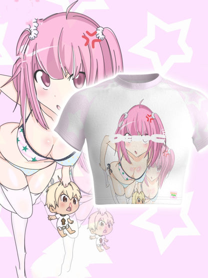 White Round Neck Cartoon Print Glamorous T-Shirt Cropped