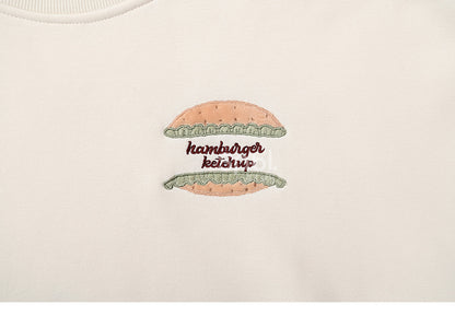 Cute Capybara Burger Applique Beige Thick Sweatshirt