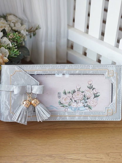 Floral Bag Silver Pattern Accent Style Bow PU Ita With Fringe Cheongsam