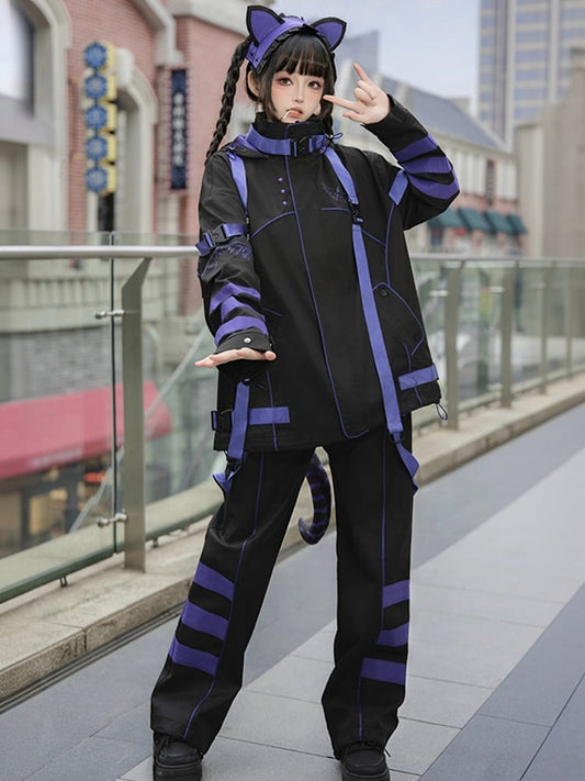 Black and Purple Jirai Kei Techwear Landmine Style Pants