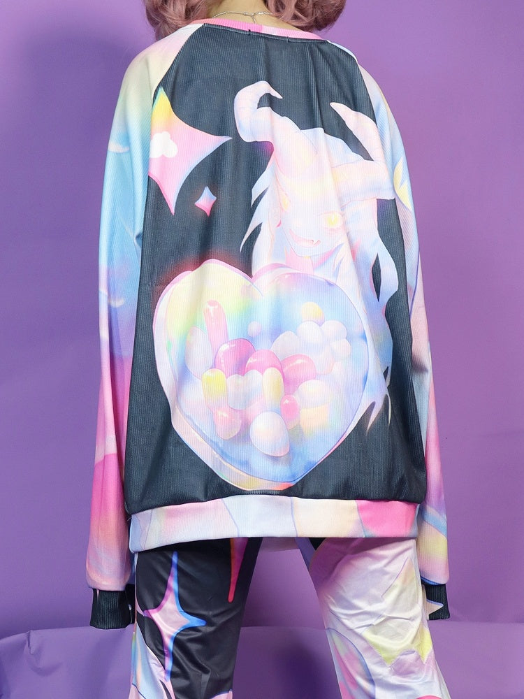 Gyaru Sweatshirt Bunte Cartoon Muster Mode