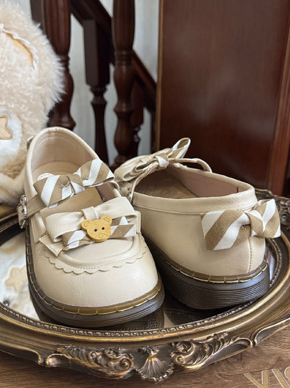 Muster PU Details Off-White 2cm - Gestreifte Schuhe Schleife Lolita Bär