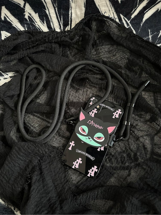 Pink and Strap With Black Mobile Green Back Crossbody Cat Phone Clip Gothic