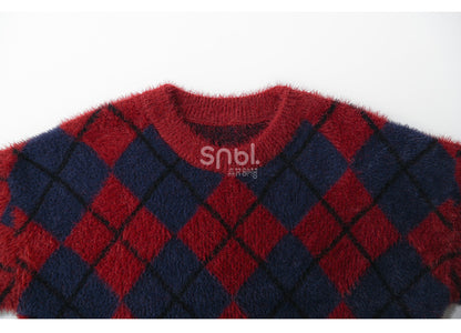Snow White Princess Red Diamond Pattern Mohair Loose Sweater