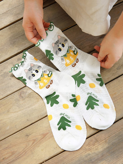 Cute Kitty Print Cartoon Socks Set