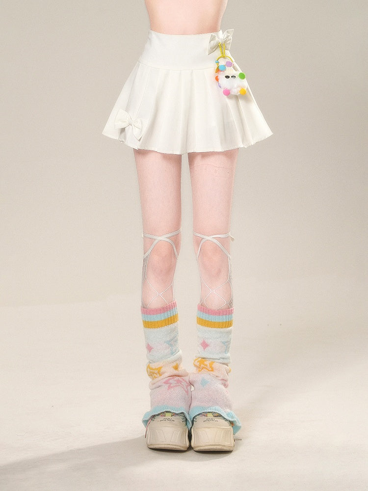 Skirt with Accents Charm JK Uniform White High Free Waist Bowknot