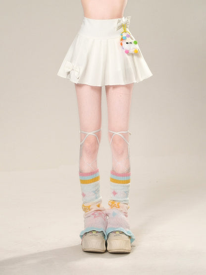 Skirt with Accents Charm JK Uniform White High Free Waist Bowknot