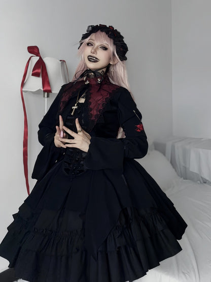 Red Gothic Lolita Pointed Collar with Cross Chain Decoration