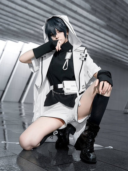 White Belt Buckle Waist Bag with Techwear Cyberpunk