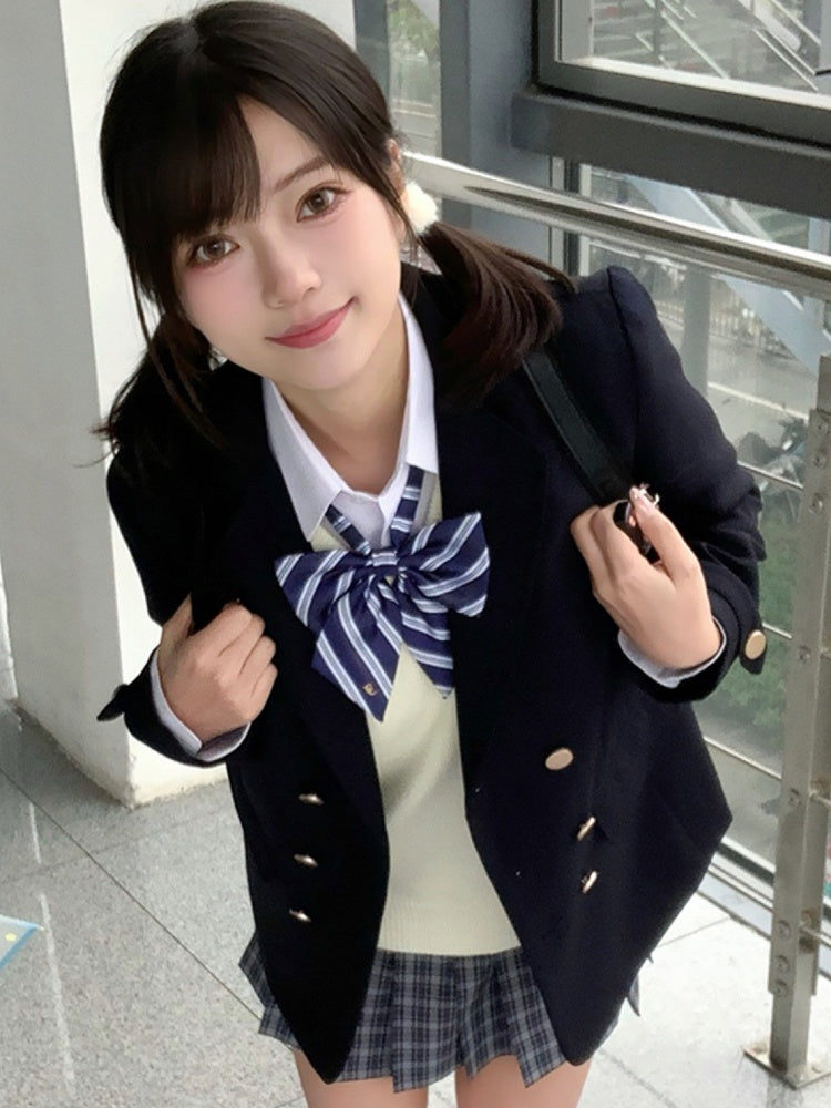 Blue JK Decorated Badge Uniform Dark Preppy Blazer Style