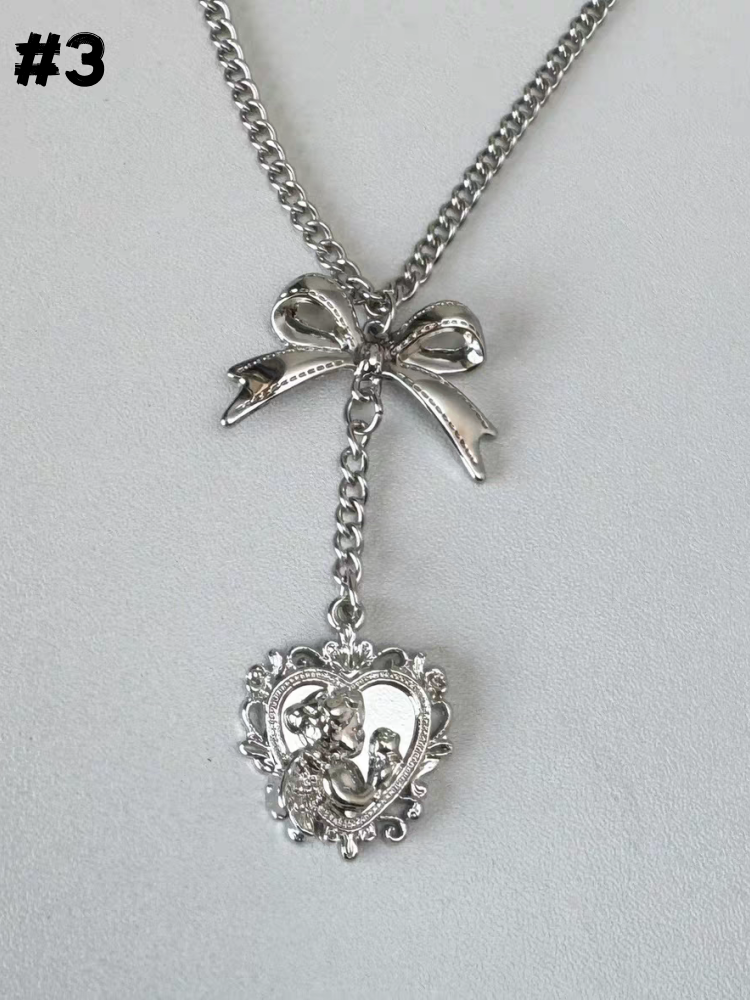 Silver Bow Pendant Necklace