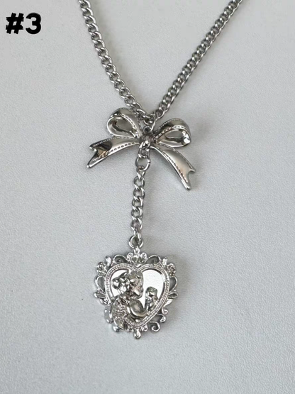 Silver Bow Pendant Necklace