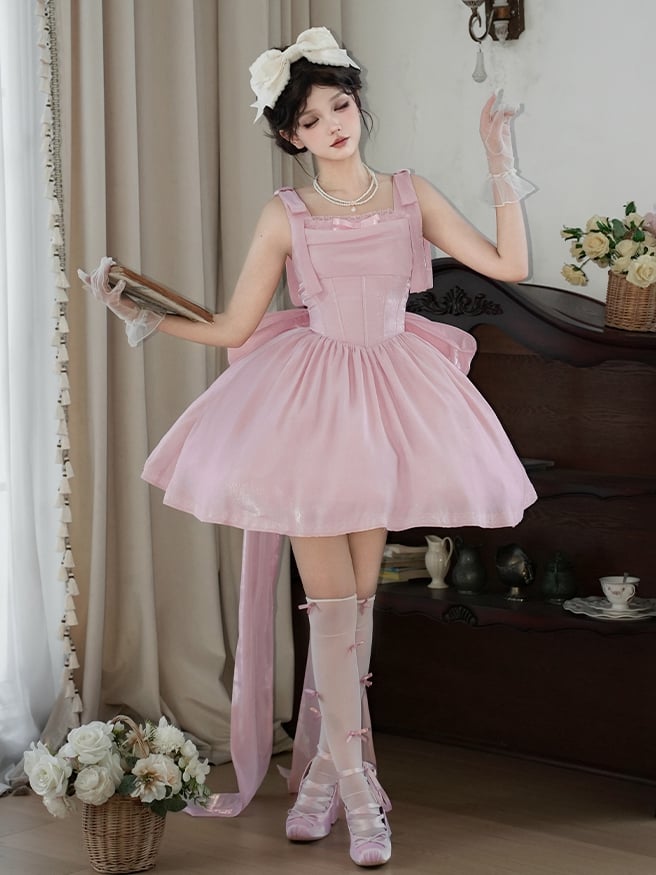 Dress Boned Jumper Lolita Shimmering Pink Fabric Basque Waist Skirt