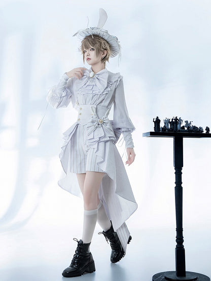 Theater Fashion Peplum Corset Hem Belt White Ouji Bunny Waist Cascading Pleated Flounce