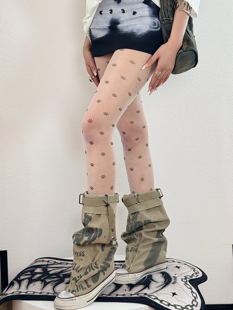 Paw Bitttersweet Cat Tights Nude Print
