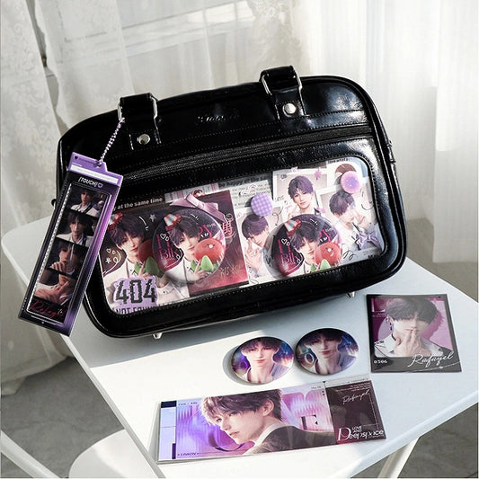 Leather Uniform Style Ita Transparent-window Black Bag PU JK