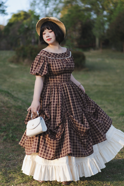 Check Retro Word Lolita Petticoat Dress Forest +