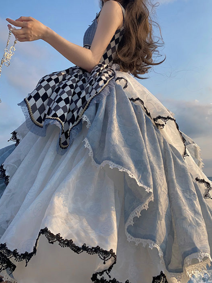 Asymmetrisches Karokleid „Alice im Wunderland“