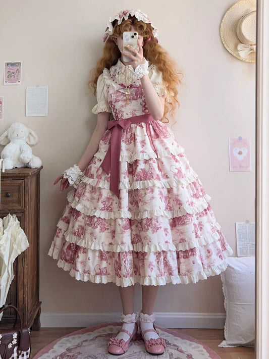 Pink Lolita Jumper Print Hem Detachable Skirt Grapes