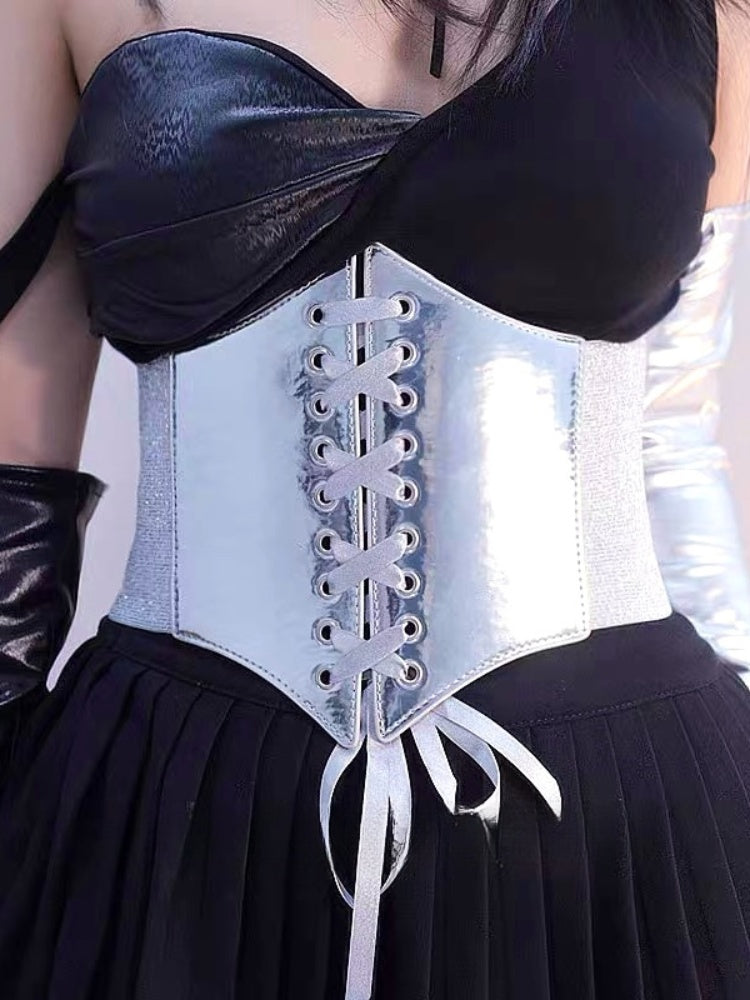 Ceinture corset à lacets argentée Cyberpunk Lolita