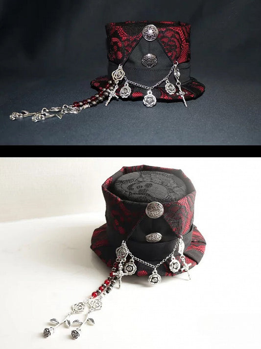 Mini Rosette Black/Red Charm Beaded Hat Design