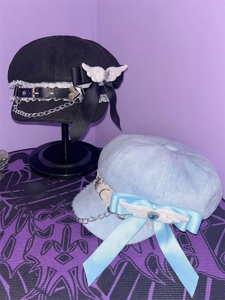 Angel Wings Rhinestoned Bowknot Jirai Kei Hat