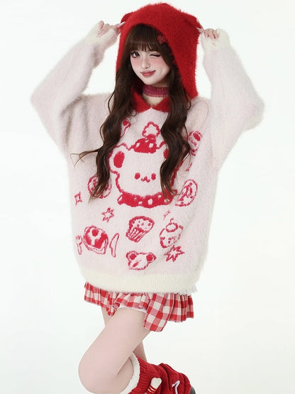 Cute Teddy Bear Fuzzy Hooded Sweater