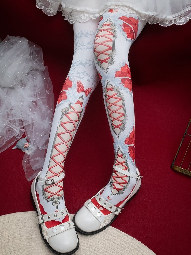 Butterfly Print Crisscorss Banded Tights And Asymmetrical Pink/Blue/Black/Yellow/Red