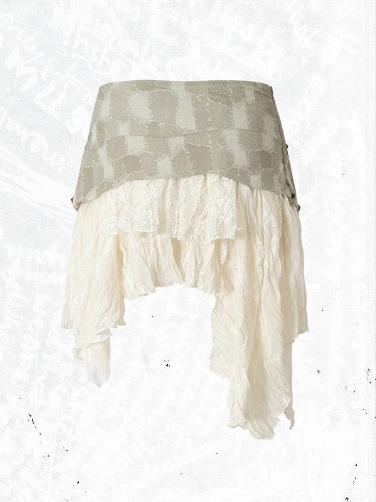 Asymmetrical Beige Punk Skirt with PU Studded Detail