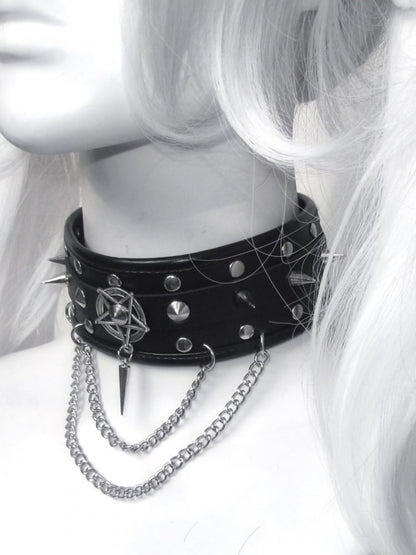 Black Stud Punk Choker with Chain