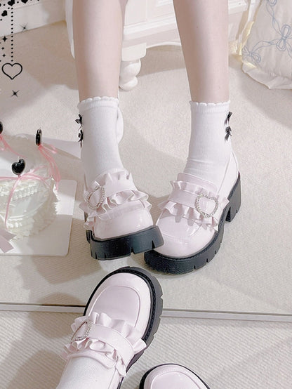 Schuhe Jirai 6,5 cm Pink Chunky Detail Kei mit Loafers Perlenabsatz Sweetheart Plateau