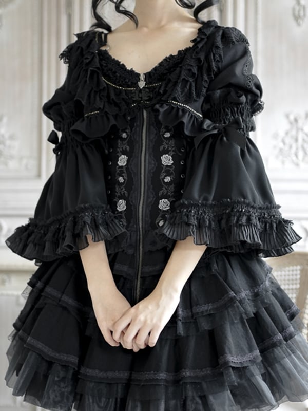 Akzent Gothic Abnehmbare Schwarze Rüschenärmel und Schleife mit