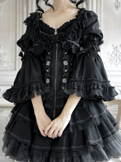 Akzent Gothic Abnehmbare Schwarze Rüschenärmel und Schleife mit