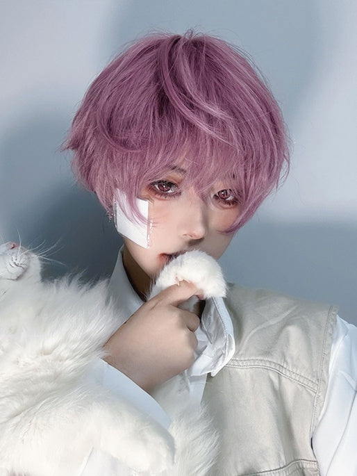 Pink-purple 24CM Chin Length Wig With Bangs