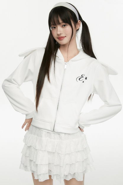 Angel White Wings Short Hoodie Hooded