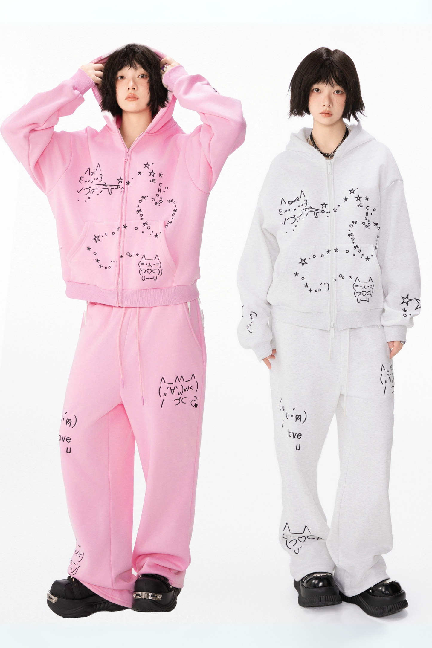 Leg Boa Hooded + Computer Hoodie Sweatpants Straight