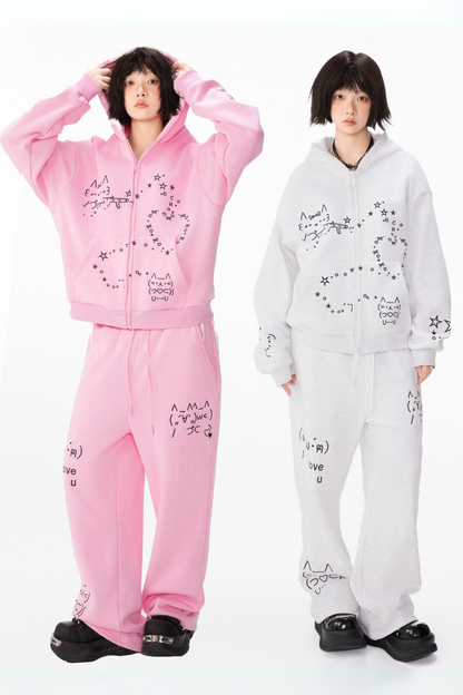 Leg Boa Hooded + Computer Hoodie Sweatpants Straight