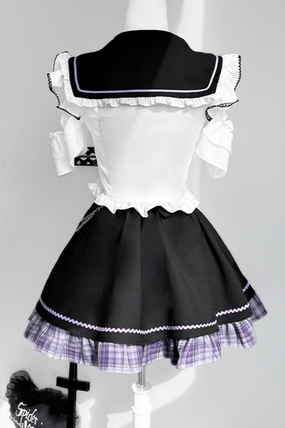 Set Sailor Flared Check Top + Skirt Mine