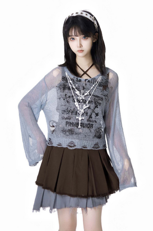 skirt + blue bustier top dark check y2k asymmetrical
