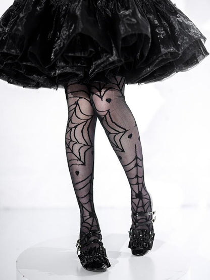 Black/White Spider Web Gothic Lolita Overknee Stockings