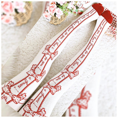 Red/Black/Blue/Pink Bowknot Print Sweet Lolita Overknee Stockings