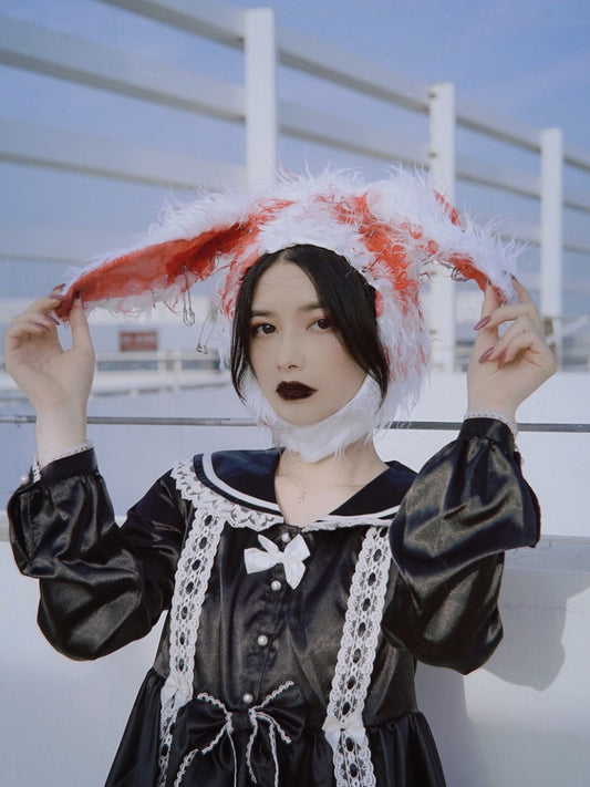Chapeau d'Halloween fait main en peluche avec oreilles de lapin
