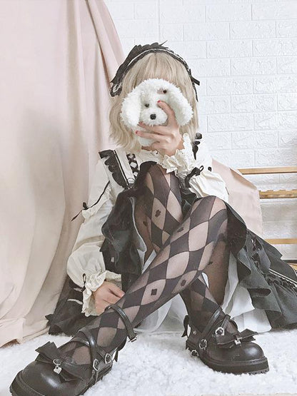 Black/White Circus Diamond Pattern Tights