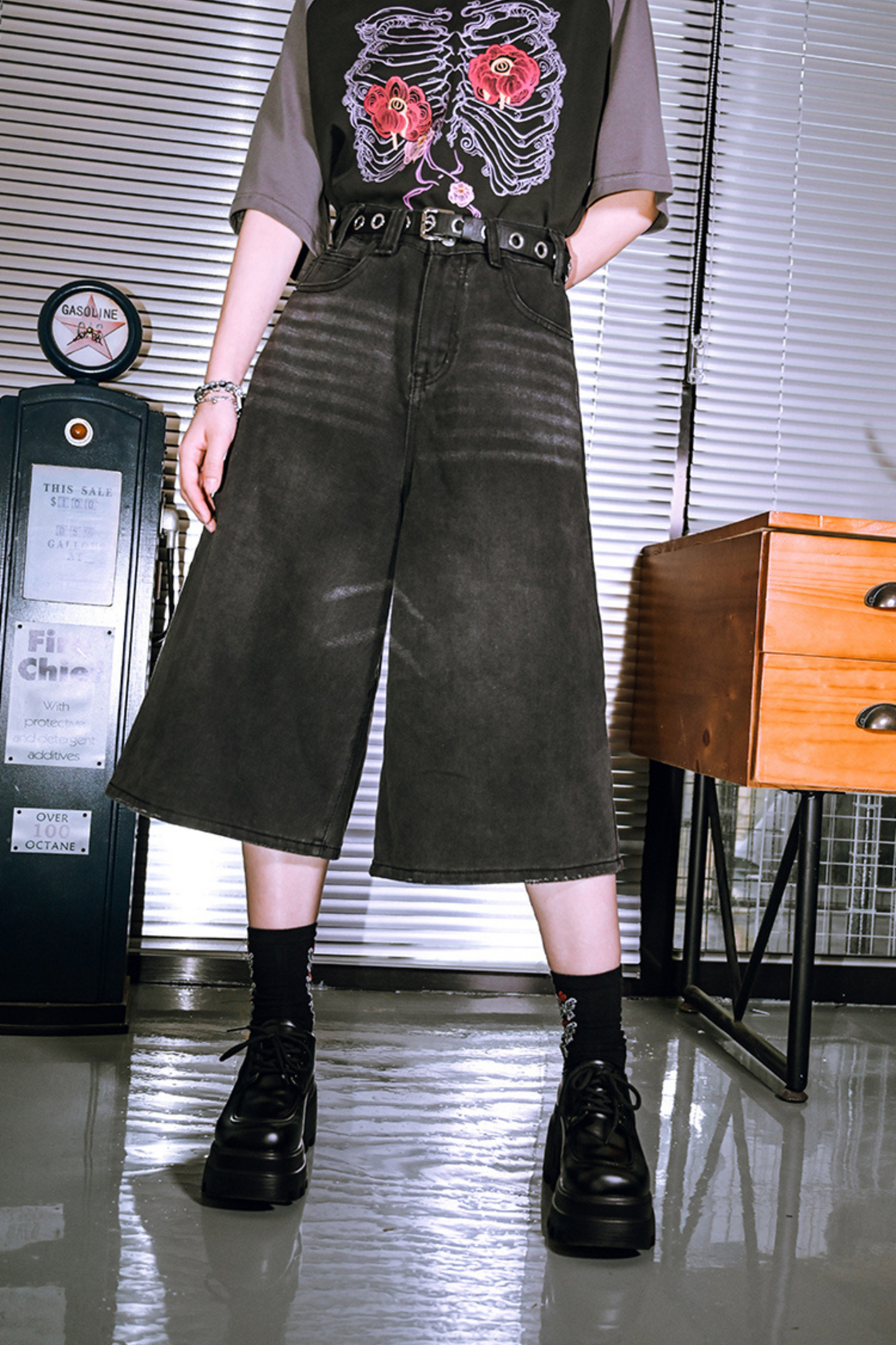 pants half ash Black denim