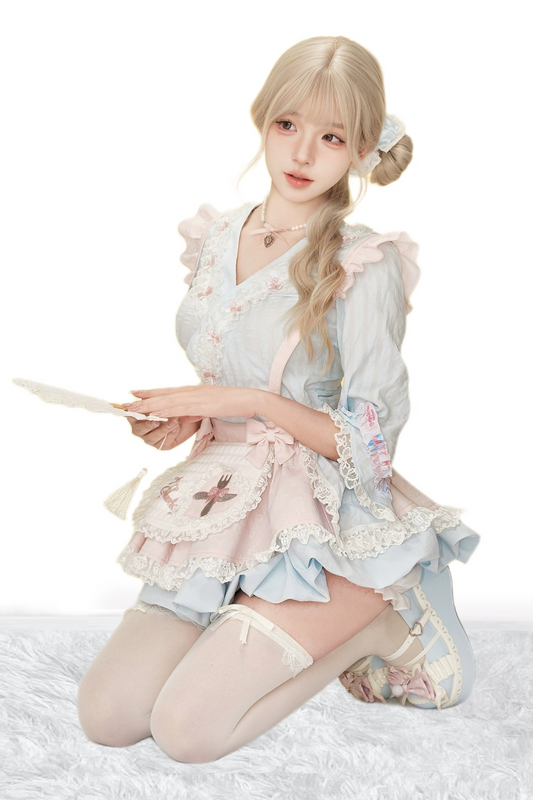 Suspender Blue Cherry Style Japanese Frosting Top Skirt +