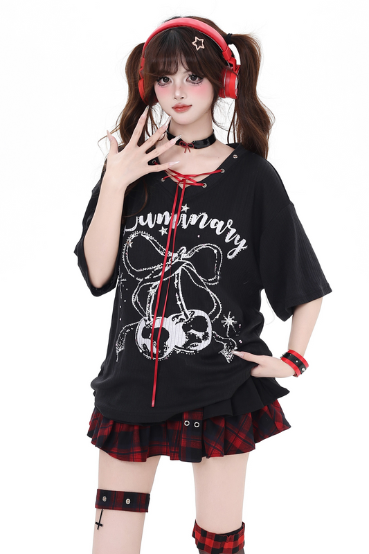 Cherry V-Neck Sweet Tropical Island T-Shirt Cover-Up