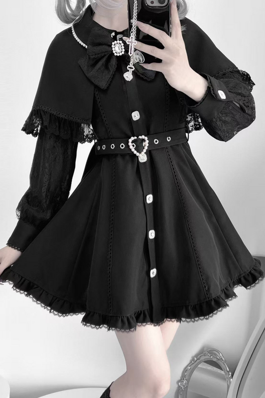 Sleeve Sweet Lace Cape Dress Collar Pearl