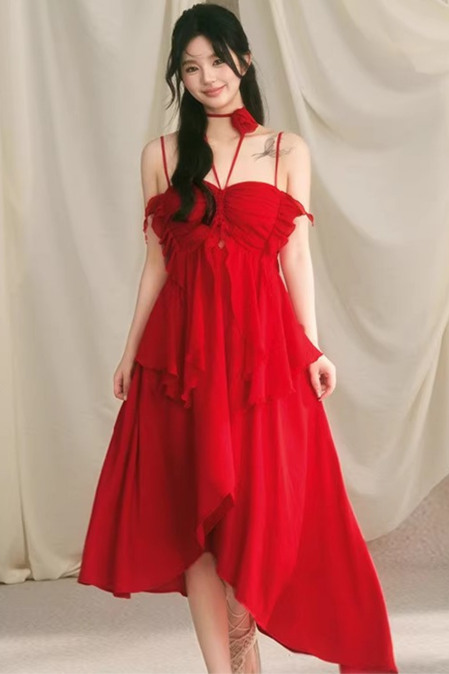 Wind Neck French + Seaside Dress Halter Flower