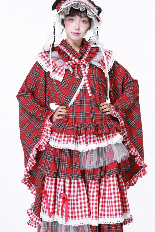 Retro Check Kimono-style Top