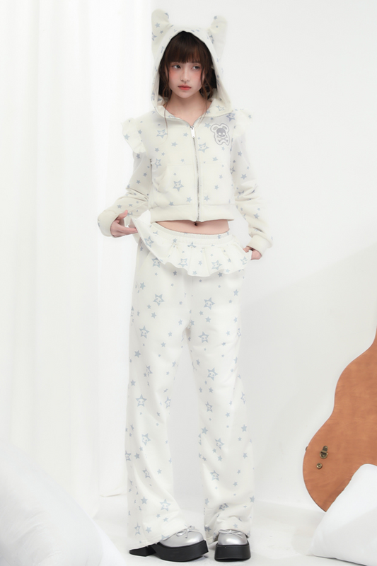 Animal Pants Loose Hoodie Hooded Ear + Ruffle